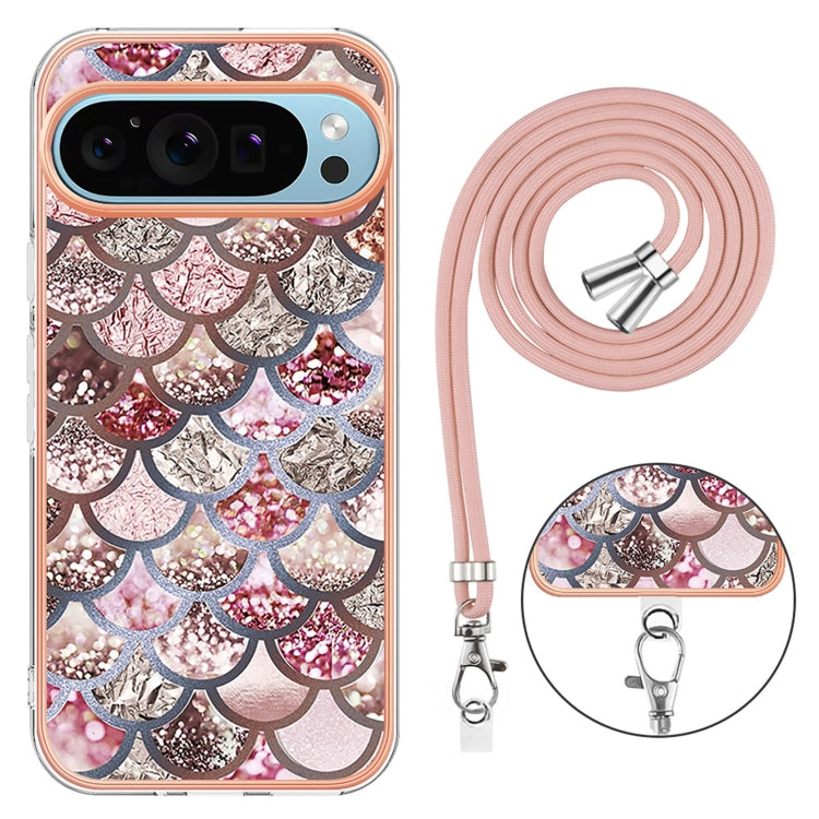 For Google Pixel 9 Pro XL Electroplating IMD TPU Phone Case with Lanyard(Pink Scales) - Google Cases by PMC TechLife | Online Shopping South Africa | PMC TechLife | Buy Now Pay Later Mobicred