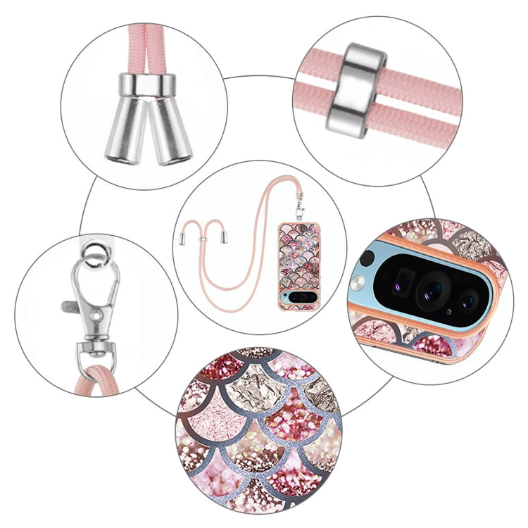 For Google Pixel 9 Pro XL Electroplating IMD TPU Phone Case with Lanyard(Pink Scales) - Google Cases by PMC TechLife | Online Shopping South Africa | PMC TechLife | Buy Now Pay Later Mobicred