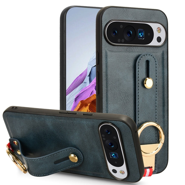 For Google Pixel 9 Pro Wristband Leather Back Phone Case(Blue) - Google Cases by PMC TechLife | Online Shopping South Africa | PMC TechLife | Buy Now Pay Later Mobicred