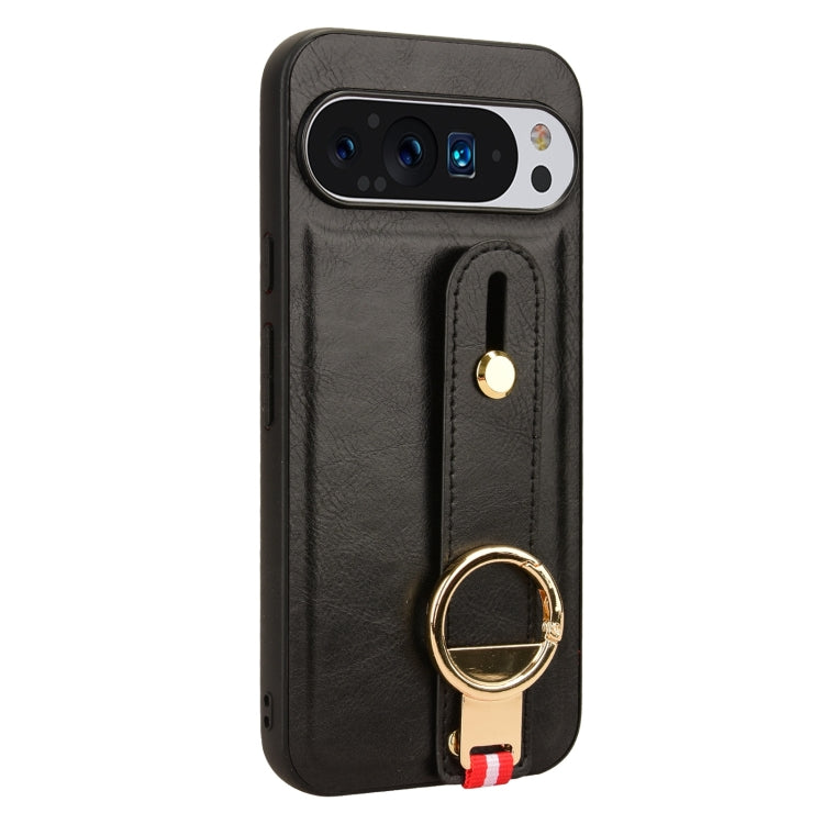 For Google Pixel 9 Wristband Leather Back Phone Case(Black) - Google Cases by PMC TechLife | Online Shopping South Africa | PMC TechLife | Buy Now Pay Later Mobicred