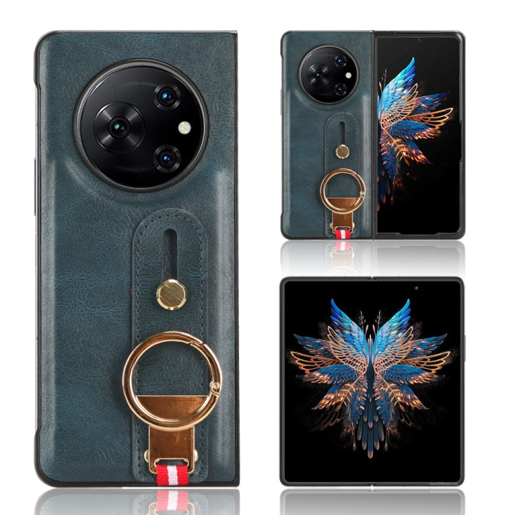 For Tecno Phantom V Fold Wristband Leather Back Phone Case(Blue) - free shipping - PMC TechLife - Order now!