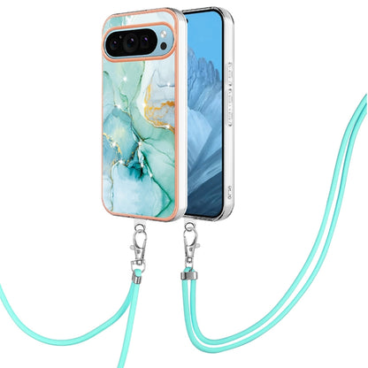 For Google Pixel 9 Pro XL Electroplating Marble Dual-side IMD Phone Case with Lanyard(Green 003) - Google Cases by PMC Jewellery | Online Shopping South Africa | PMC Jewellery | Buy Now Pay Later Mobicred