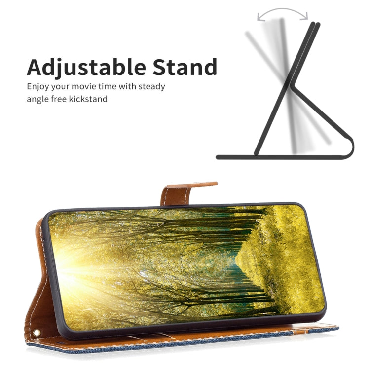 For iPhone 16 Pro Color Block Denim Texture Leather Phone Case(Dark Blue) - iPhone 16 Pro Cases by PMC TechLife | Online Shopping South Africa | PMC TechLife | Buy Now Pay Later Mobicred