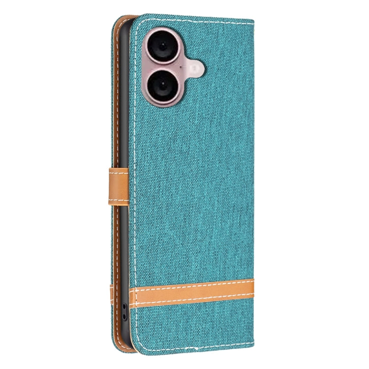 For iPhone 16 Plus Color Block Denim Texture Leather Phone Case(Green) - iPhone 16 Plus Cases by PMC TechLife | Online Shopping South Africa | PMC TechLife | Buy Now Pay Later Mobicred