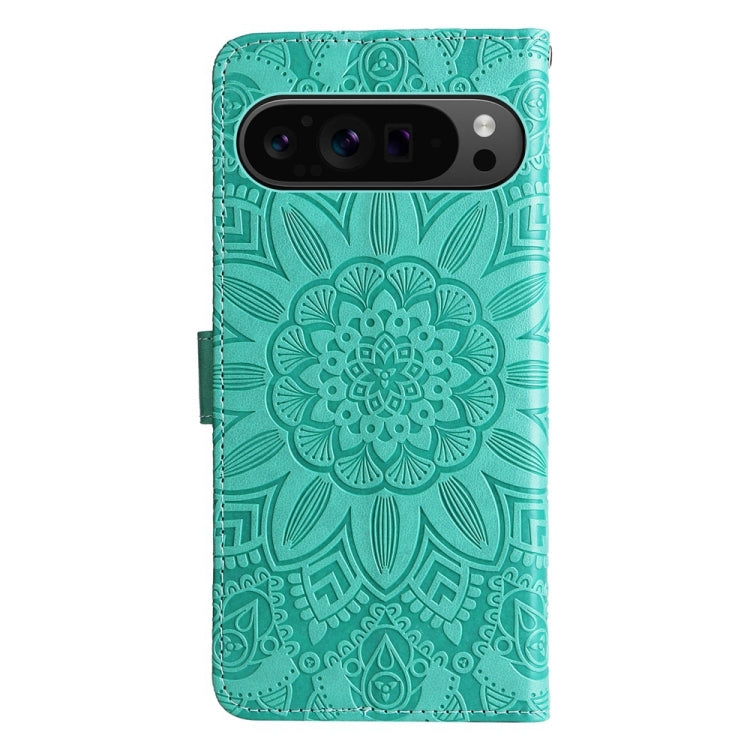 For Google Pixel 9 Pro Embossed Sunflower Leather Phone Case(Green) - Google Cases by PMC Jewellery | Online Shopping South Africa | PMC Jewellery | Buy Now Pay Later Mobicred