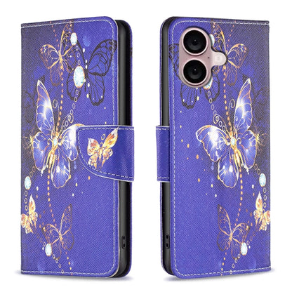 For iPhone 16 Colored Drawing Pattern Flip Leather Phone Case(Purple Butterfly) - iPhone 16 Cases by PMC Jewellery | Online Shopping South Africa | PMC Jewellery | Buy Now Pay Later Mobicred