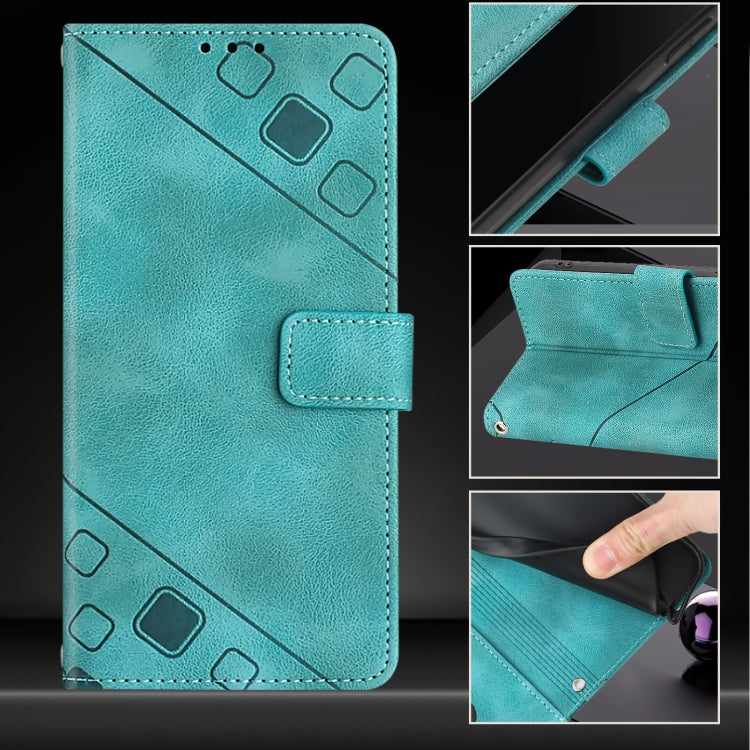 For iPhone 16e Skin-feel Embossed Leather Phone Case(Green) - iPhone 16e Cases by PMC TechLife | Online Shopping South Africa | PMC TechLife | Buy Now Pay Later Mobicred