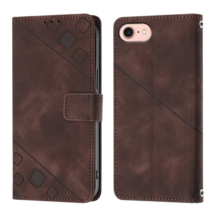 For iPhone SE 2024 Skin-feel Embossed Leather Phone Case(Brown) - More iPhone Cases by PMC Jewellery | Online Shopping South Africa | PMC Jewellery | Buy Now Pay Later Mobicred