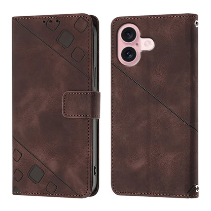 For iPhone 16 Skin-feel Embossed Leather Phone Case(Brown) - iPhone 16 Cases by PMC Jewellery | Online Shopping South Africa | PMC Jewellery | Buy Now Pay Later Mobicred