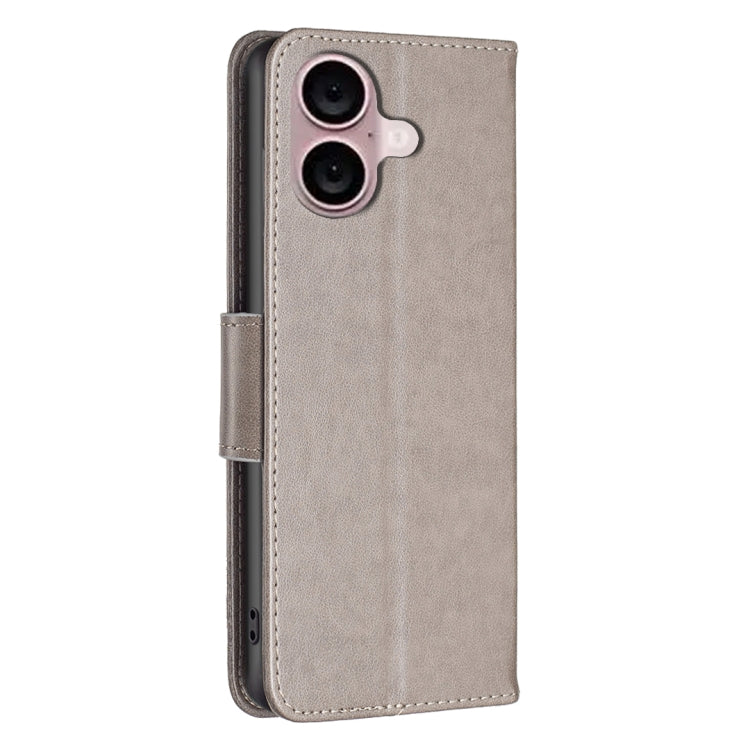 For iPhone 16 Embossing Two Butterflies Pattern Leather Phone Case(Grey) - iPhone 16 Cases by PMC TechLife | Online Shopping South Africa | PMC TechLife | Buy Now Pay Later Mobicred