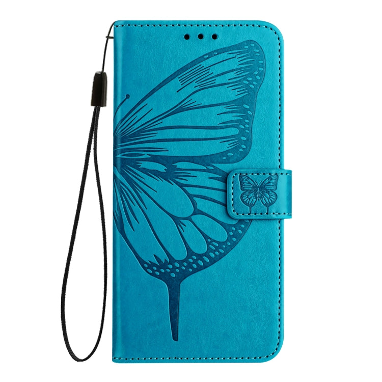 For iPhone 16 Plus Embossed Butterfly Leather Phone Case(Blue) - iPhone 16 Plus Cases by PMC Jewellery | Online Shopping South Africa | PMC Jewellery | Buy Now Pay Later Mobicred