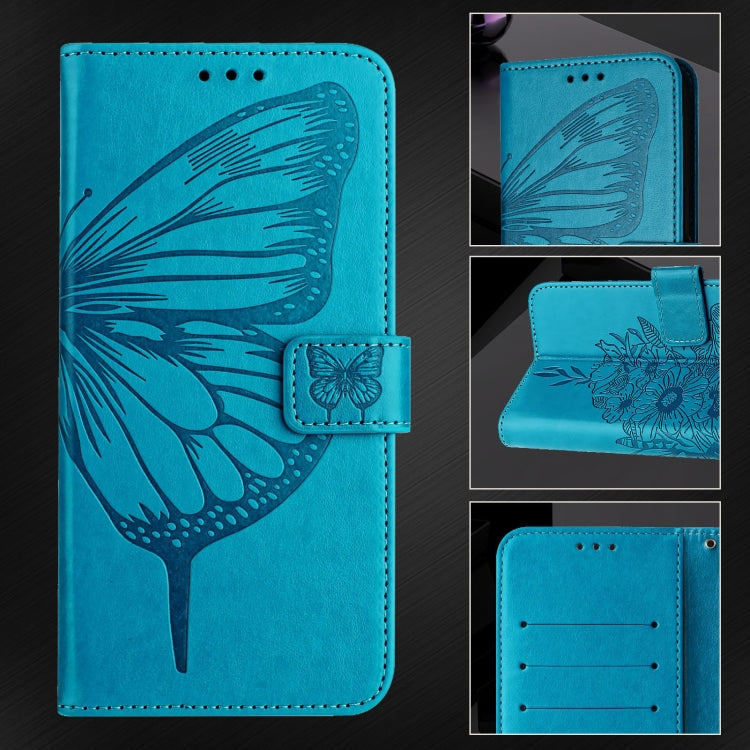 For iPhone 16 Plus Embossed Butterfly Leather Phone Case(Blue) - iPhone 16 Plus Cases by PMC Jewellery | Online Shopping South Africa | PMC Jewellery | Buy Now Pay Later Mobicred