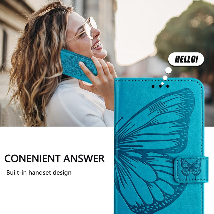 For iPhone 16 Plus Embossed Butterfly Leather Phone Case(Blue) - iPhone 16 Plus Cases by PMC Jewellery | Online Shopping South Africa | PMC Jewellery | Buy Now Pay Later Mobicred