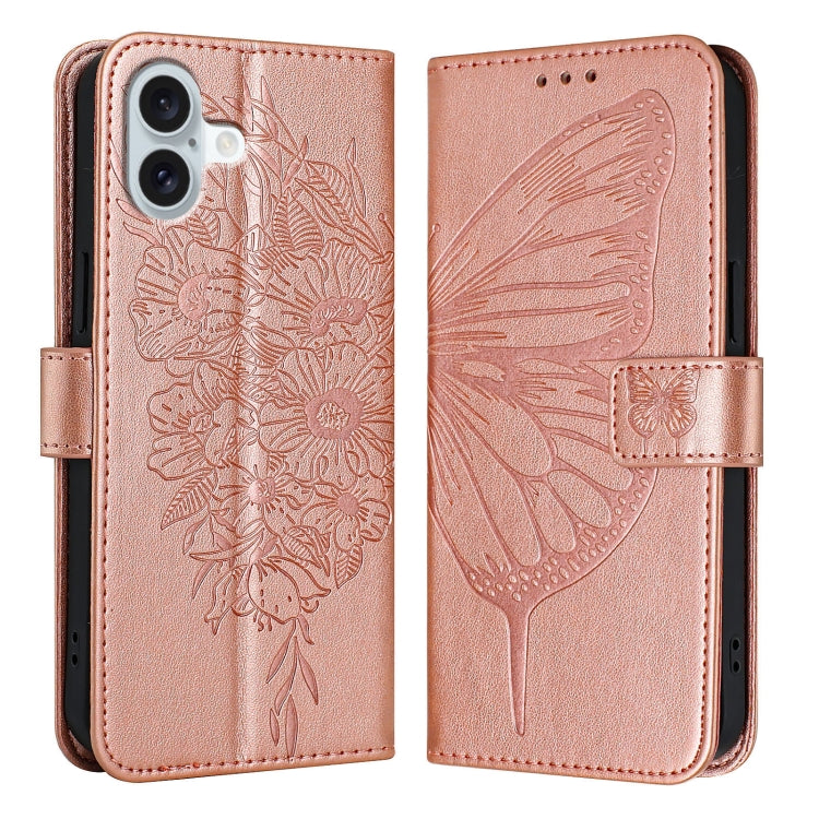 For iPhone 16 Plus Embossed Butterfly Leather Phone Case(Rose Gold) - iPhone 16 Plus Cases by PMC TechLife | Online Shopping South Africa | PMC TechLife | Buy Now Pay Later Mobicred