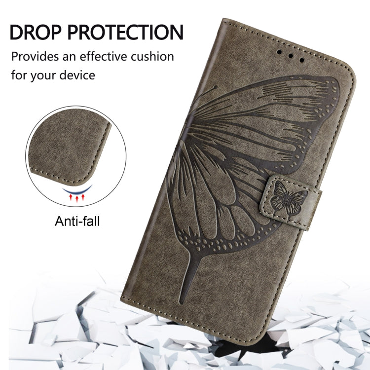 For iPhone 16 Plus Embossed Butterfly Leather Phone Case(Grey) - iPhone 16 Plus Cases by PMC TechLife | Online Shopping South Africa | PMC TechLife | Buy Now Pay Later Mobicred