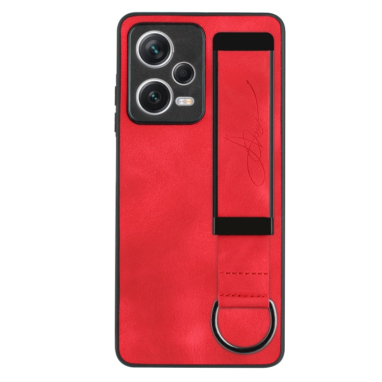 For Xiaomi Redmi Note 12 Pro+ 5G Global Wristband Holder Leather Back Phone Case(Red) - Xiaomi Cases by PMC Jewellery | Online Shopping South Africa | PMC Jewellery | Buy Now Pay Later Mobicred