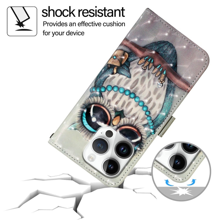 For iPhone 16 Pro 3D Painting Horizontal Flip Leather Phone Case(Grey Owl) - iPhone 16 Pro Cases by PMC TechLife | Online Shopping South Africa | PMC TechLife | Buy Now Pay Later Mobicred