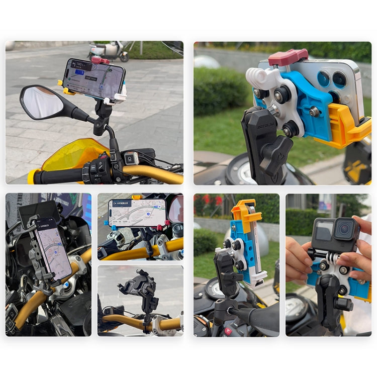 MOTOSLG Crab Motorcycle Phone Clamp Bracket L-Type Rear Mirror Mount(Yellow Blue White) - Holder by MOTOLSG | Online Shopping South Africa | PMC Jewellery | Buy Now Pay Later Mobicred