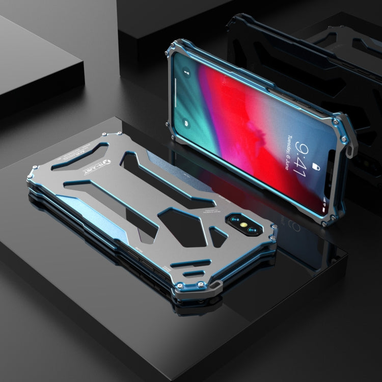 For iPhone XS Max R-JUST Shockproof Armor Metal Protective Case(Blue) - More iPhone Cases by R-JUST | Online Shopping South Africa | PMC Jewellery