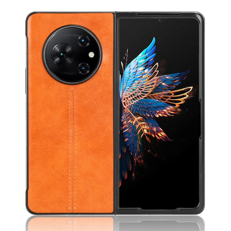 For Tecno Phantom V Fold Cow Pattern Sewing Back Cover Phone Case(Yellow) - free shipping - PMC TechLife - Order now!