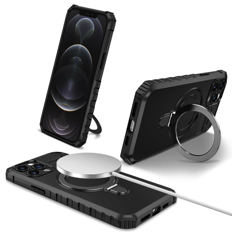 For iPhone 12 Pro Max MagSafe Magnetic Holder Phone Case(Black) - iPhone 12 Pro Max Cases by PMC TechLife | Online Shopping South Africa | PMC TechLife