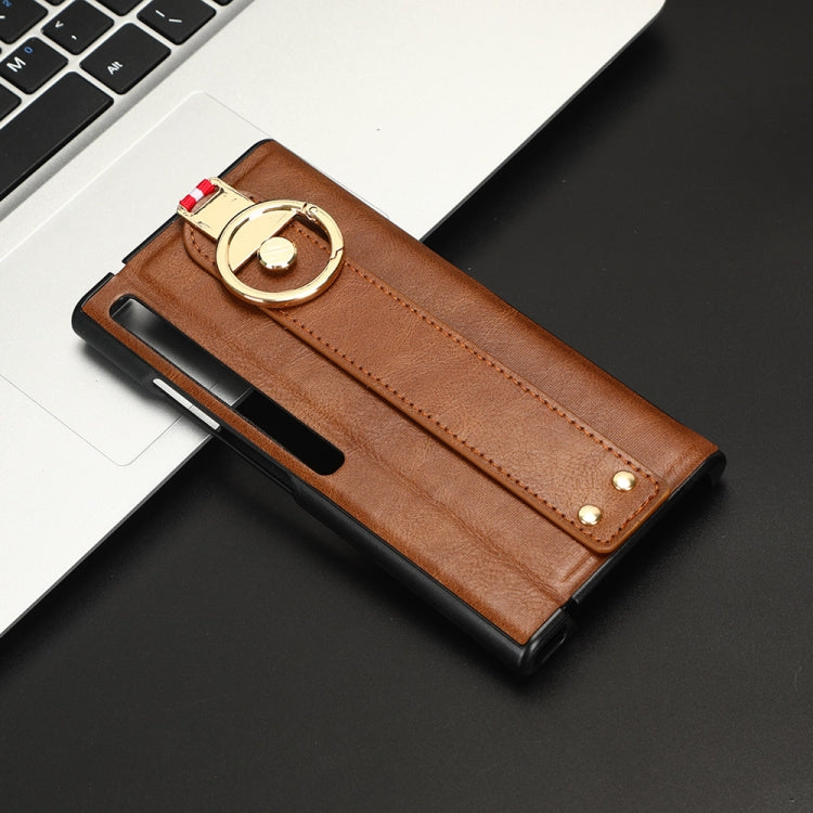 For Huawei Mate Xs 2 Wristband Leather Back Phone Case(Brown) - Huawei Cases by PMC Jewellery | Online Shopping South Africa | PMC Jewellery
