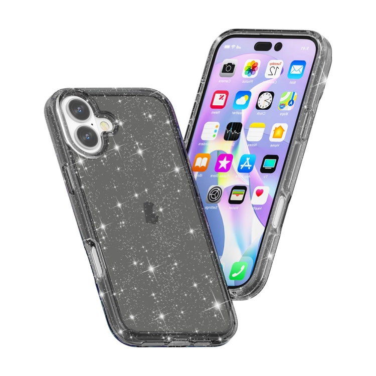 For iPhone 16 Shockproof Terminator Glitter Powder Phone Case(Black) - iPhone 16 Cases by PMC TechLife | Online Shopping South Africa | PMC TechLife | Buy Now Pay Later Mobicred