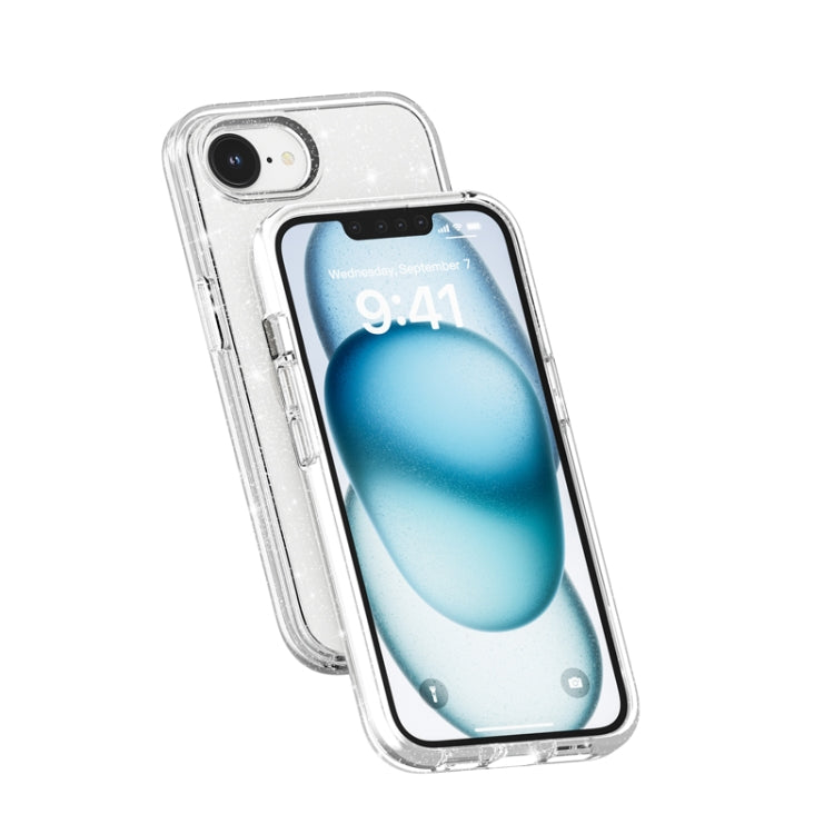 For iPhone 16e Shockproof Terminator Glitter Powder Phone Case(White) - iPhone 16e Cases by PMC TechLife | Online Shopping South Africa | PMC TechLife | Buy Now Pay Later Mobicred