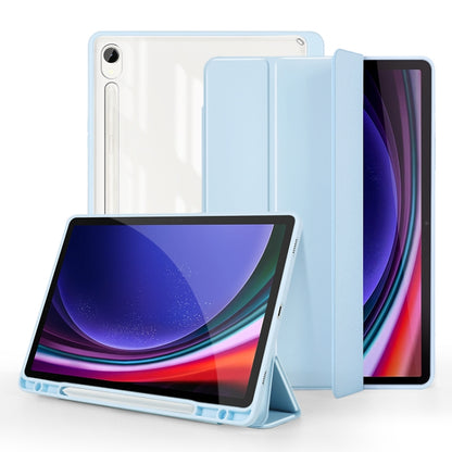 For Samsung Galaxy Tab S9 3-folding Acrylic Smart Leather Tablet Case(Ice Blue) - Galaxy Tab S9 Cases by PMC Jewellery | Online Shopping South Africa | PMC Jewellery | Buy Now Pay Later Mobicred