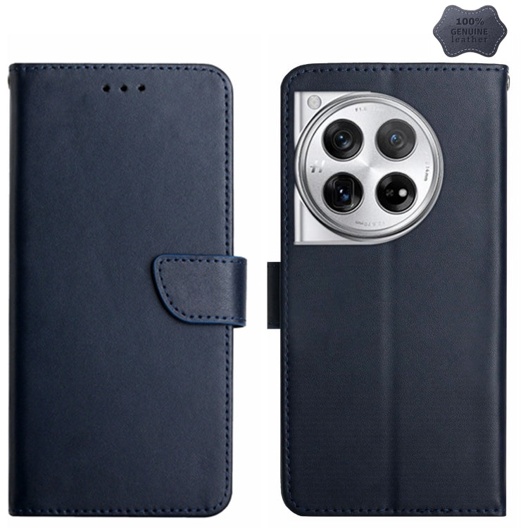 For OnePlus 12R 5G Global Genuine Leather Fingerprint-proof Flip Phone Case(Blue) - OnePlus Cases by PMC TechLife | Online Shopping South Africa | PMC TechLife | Buy Now Pay Later Mobicred