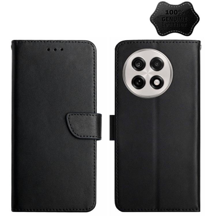 For OnePlus 13 Genuine Leather Fingerprint-proof Flip Phone Case(Black) - OnePlus Cases by PMC TechLife | Online Shopping South Africa | PMC TechLife | Buy Now Pay Later Mobicred