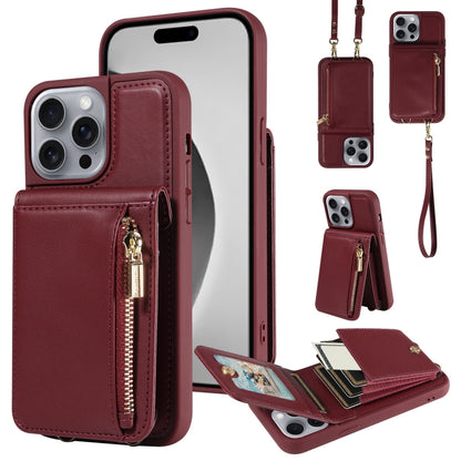 For iPhone 16 Pro Max Crossbody Lanyard Zipper Wallet Leather Phone Case(Wine Red) - iPhone 16 Pro Max Cases by PMC Jewellery | Online Shopping South Africa | PMC Jewellery | Buy Now Pay Later Mobicred