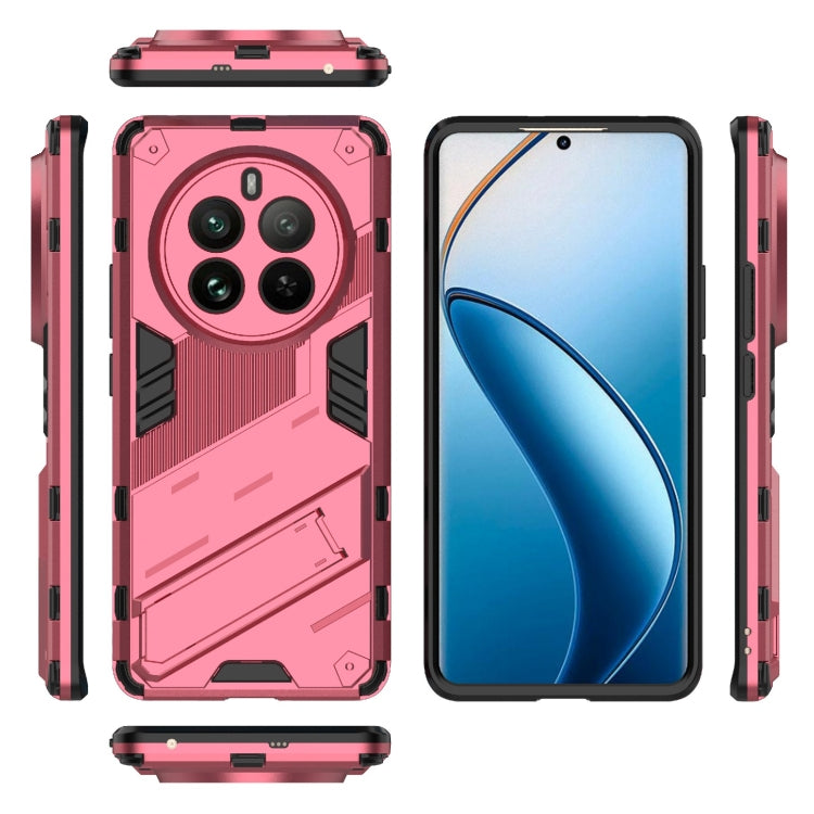 For Realme 12 Pro 5G Global Punk Armor 2 in 1 PC + TPU Phone Case with Holder(Light Red) - Realme Cases by PMC Jewellery | Online Shopping South Africa | PMC Jewellery | Buy Now Pay Later Mobicred
