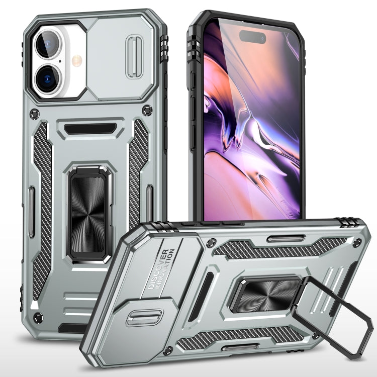 For iPhone 16 Plus Armor PC + TPU Camera Shield Phone Case(Grey) - iPhone 16 Plus Cases by PMC TechLife | Online Shopping South Africa | PMC TechLife | Buy Now Pay Later Mobicred