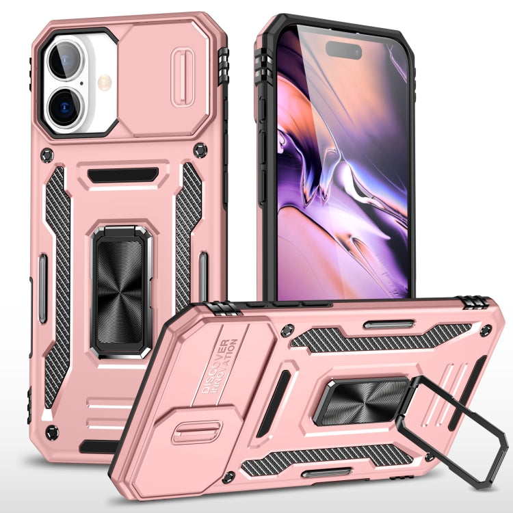 For iPhone 16 Armor PC + TPU Camera Shield Phone Case(Rose Gold) - iPhone 16 Cases by PMC TechLife | Online Shopping South Africa | PMC TechLife | Buy Now Pay Later Mobicred