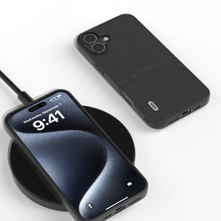 For iPhone 16 ABEEL Genuine Leather Wave Black Edge Phone Case(Black) - iPhone 16 Cases by PMC TechLife | Online Shopping South Africa | PMC TechLife | Buy Now Pay Later Mobicred