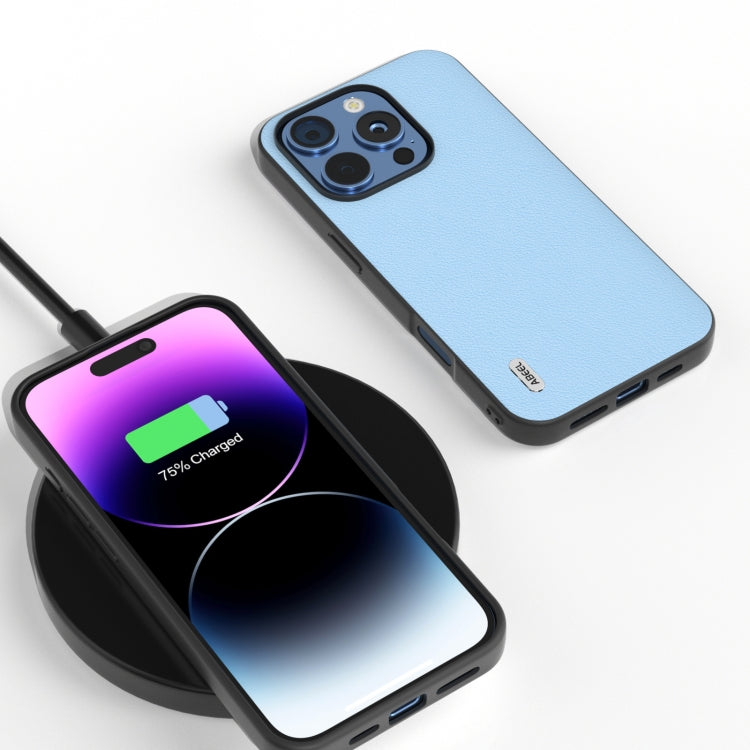 For iPhone 16 Pro ABEEL Genuine Leather Wave Black Edge Phone Case(Blue) - iPhone 16 Pro Cases by PMC TechLife | Online Shopping South Africa | PMC TechLife | Buy Now Pay Later Mobicred