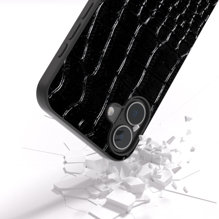 For iPhone 16 Plus ABEEL Genuine Leather Crocodile Pattern Black Edge Phone Case(Black) - iPhone 16 Plus Cases by PMC Jewellery | Online Shopping South Africa | PMC Jewellery | Buy Now Pay Later Mobicred