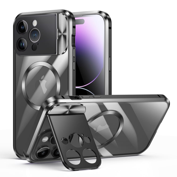 For iPhone 13 Pro Max Large Window Holder MagSafe Magnetic Metal Phone Case(Black) - free shipping - PMC TechLife - Order now!