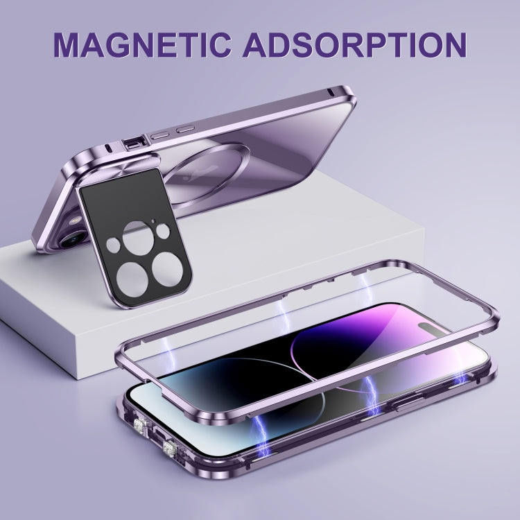 For iPhone 15 Large Window Holder MagSafe Magnetic Metal Phone Case(Purple) - iPhone 15 Cases by PMC TechLife | Online Shopping South Africa | PMC TechLife