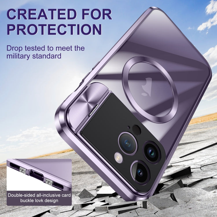 For iPhone 14 Pro Max Large Window Holder MagSafe Magnetic Metal Phone Case(Silver) - iPhone 14 Pro Max Cases by PMC TechLife | Online Shopping South Africa | PMC TechLife
