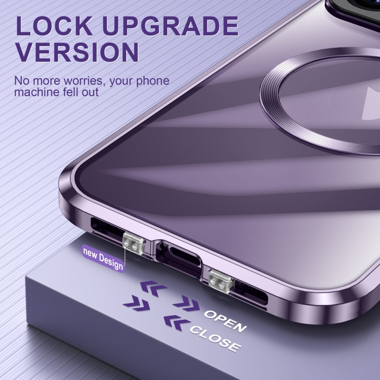 For iPhone 15 Large Window Holder MagSafe Magnetic Metal Phone Case(Blue) - iPhone 15 Cases by PMC TechLife | Online Shopping South Africa | PMC TechLife