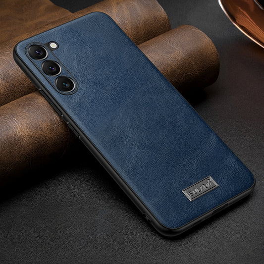 For Samsung Galaxy S25 5G SULADA Shockproof TPU Hybrid Handmade Leather Phone Case(Blue) - Galaxy S25 5G Cases by SULADA | Online Shopping South Africa | PMC Jewellery | Buy Now Pay Later Mobicred