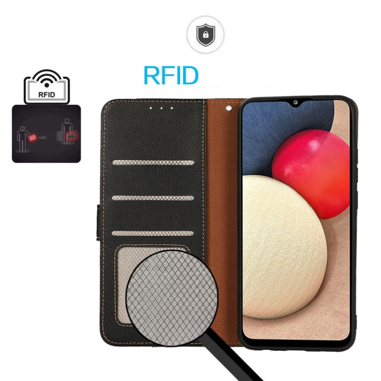 For iPhone 16e KHAZNEH Litchi Texture Leather RFID Phone Case(Black) - iPhone 16e Cases by PMC TechLife | Online Shopping South Africa | PMC TechLife | Buy Now Pay Later Mobicred