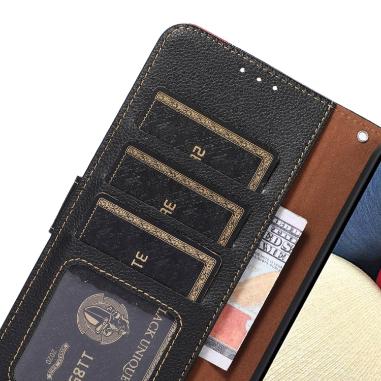 For iPhone 16e KHAZNEH Litchi Texture Leather RFID Phone Case(Black) - iPhone 16e Cases by PMC TechLife | Online Shopping South Africa | PMC TechLife | Buy Now Pay Later Mobicred