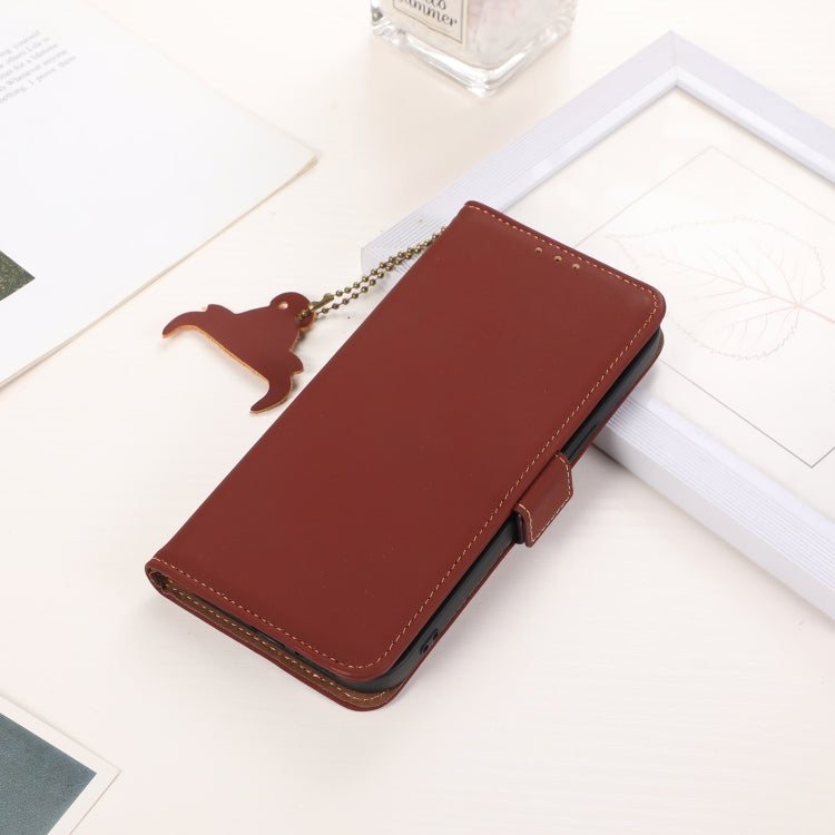 For iPhone 16 Pro Max Genuine Leather Magnetic RFID Leather Phone Case(Coffee) - iPhone 16 Pro Max Cases by PMC TechLife | Online Shopping South Africa | PMC TechLife | Buy Now Pay Later Mobicred