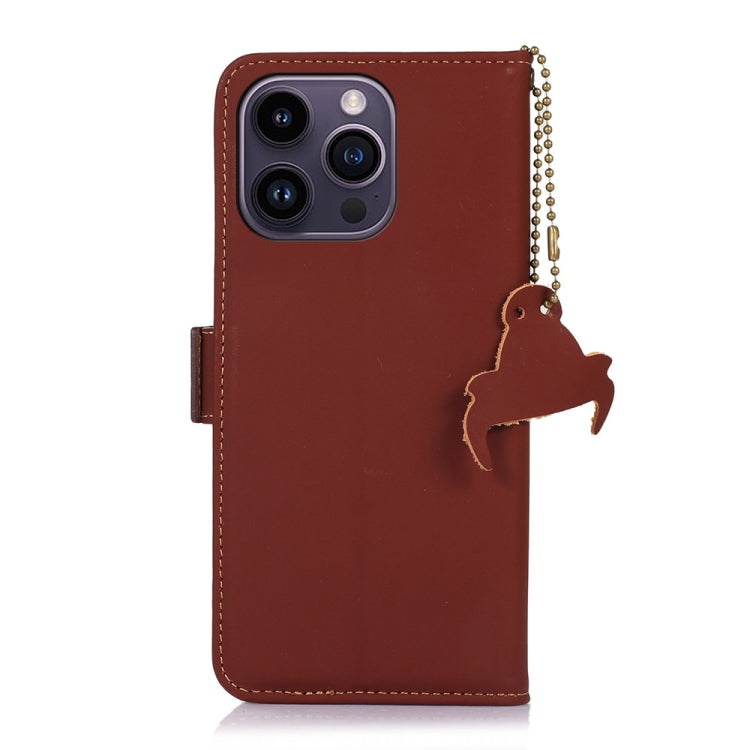 For iPhone 16 Pro Max Genuine Leather Magnetic RFID Leather Phone Case(Coffee) - iPhone 16 Pro Max Cases by PMC TechLife | Online Shopping South Africa | PMC TechLife | Buy Now Pay Later Mobicred
