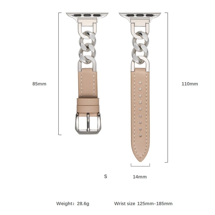 For Apple Watch 38mm Chain Genuine Leather Watch Band, Size: S(Gold Brown) - free shipping - PMC TechLife - Order now!