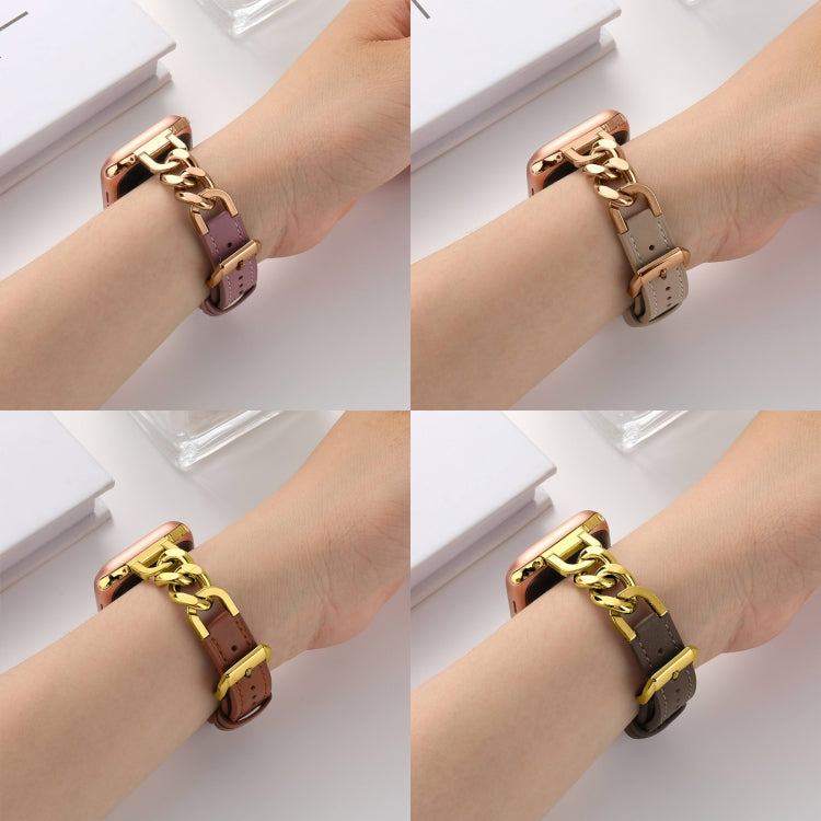 For Apple Watch 42mm Chain Genuine Leather Watch Band, Size: S(Gold Black) - free shipping - PMC TechLife - Order now!