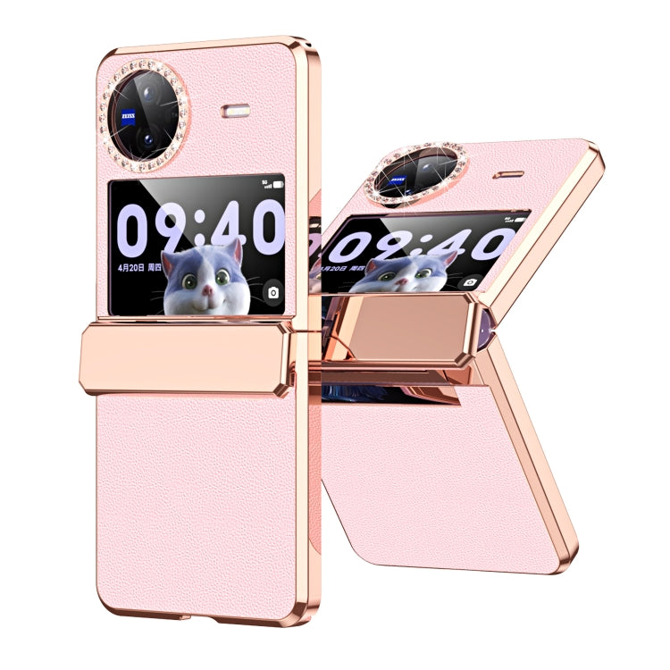 For vivo X Flip Plated Plain Leather Folding Phone Case with Hinge(Pink) - vivo Cases by PMC TechLife | Online Shopping South Africa | PMC TechLife